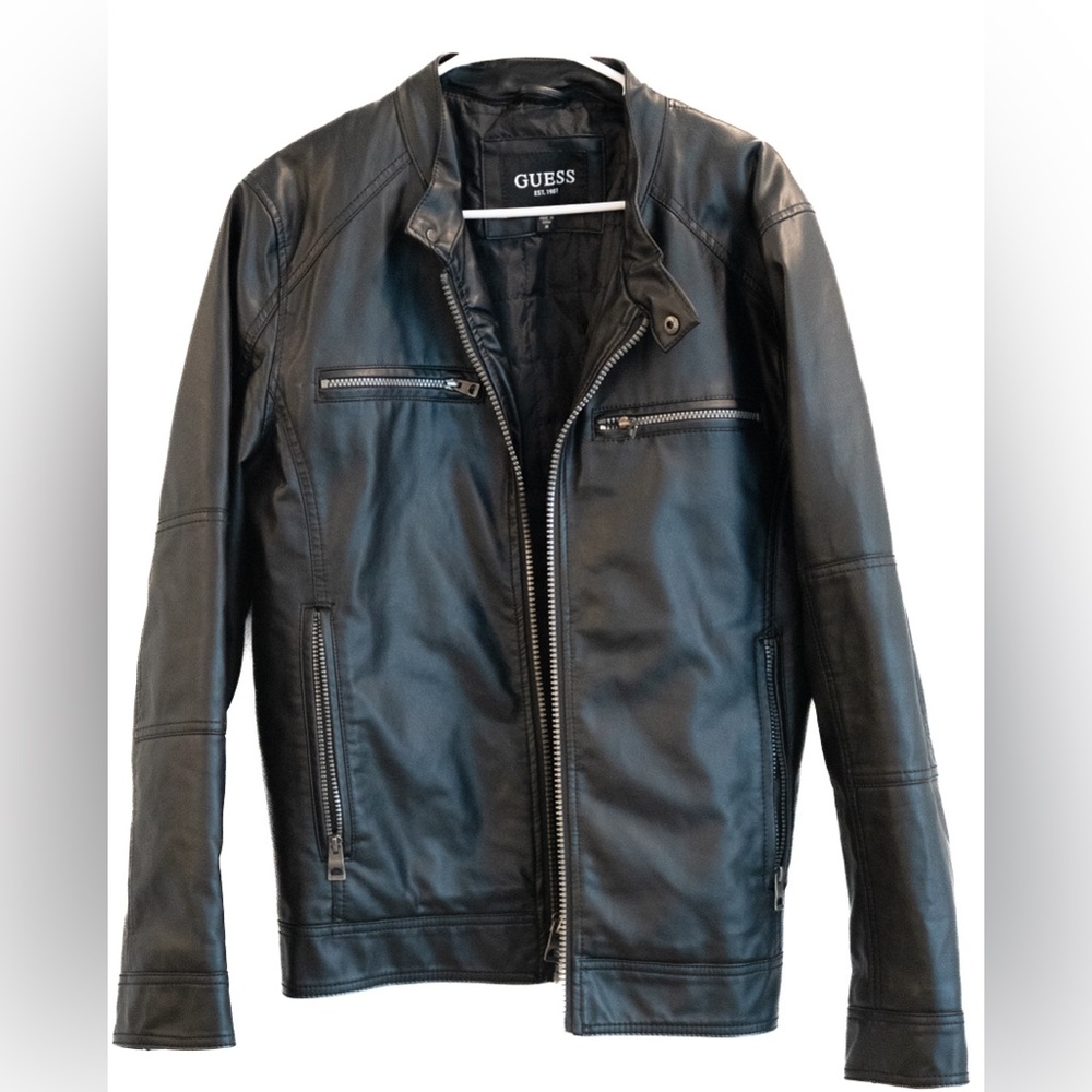 GUESS Men's Black Leather Jacket